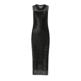 Abito donna midi effetto rete con strass