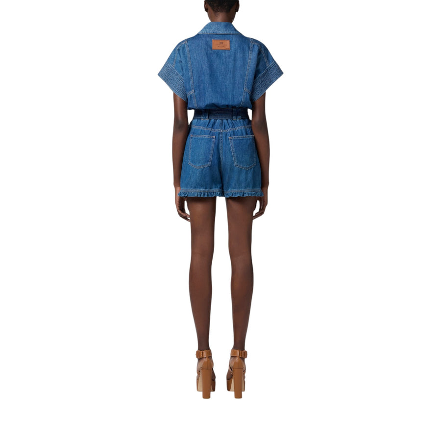 Tuta donna  in denim corta con cintura