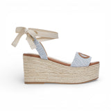 Sandali donna zeppa in denim jacquard