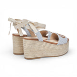 Sandali donna zeppa in denim jacquard