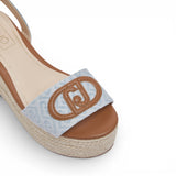 Sandali donna zeppa in denim jacquard
