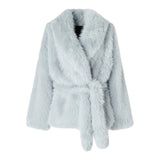 Giacca donna blouson effetto pelliccia con cintura