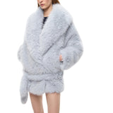 Giacca donna blouson effetto pelliccia con cintura