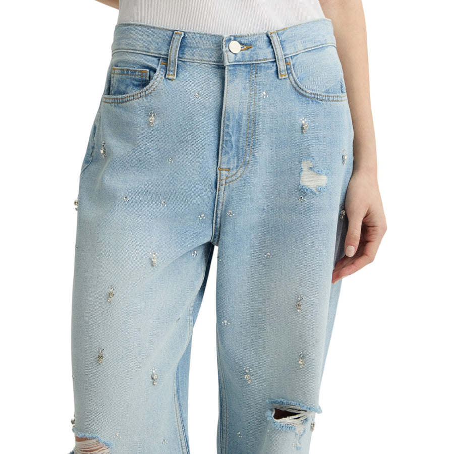 Jeans donna straight con strass