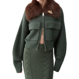 Bomber donna in lana con colletto teddy