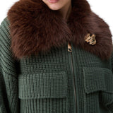 Bomber donna in lana con colletto teddy