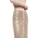 Gonna donna longuette effetto rete con strass