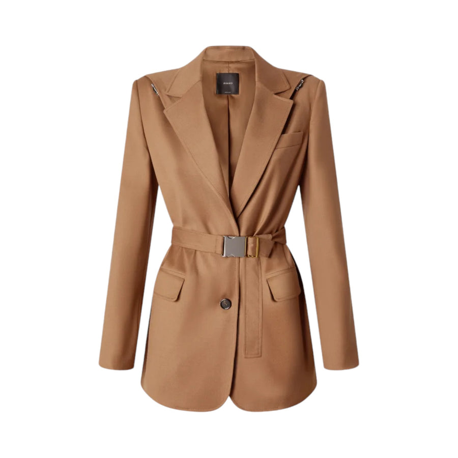 Blazer donna monopetto in flanella con cappuccio e cintura