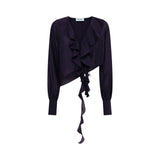 Blusa donna cropped in lyocell con volant