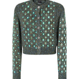 Cardigan donna in maglia mulinè con applicazioni gioiello