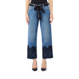 Jeans donna straight con dettaglio pizzo e cintura