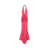Abito donna lungo in jersey lucido con rosa