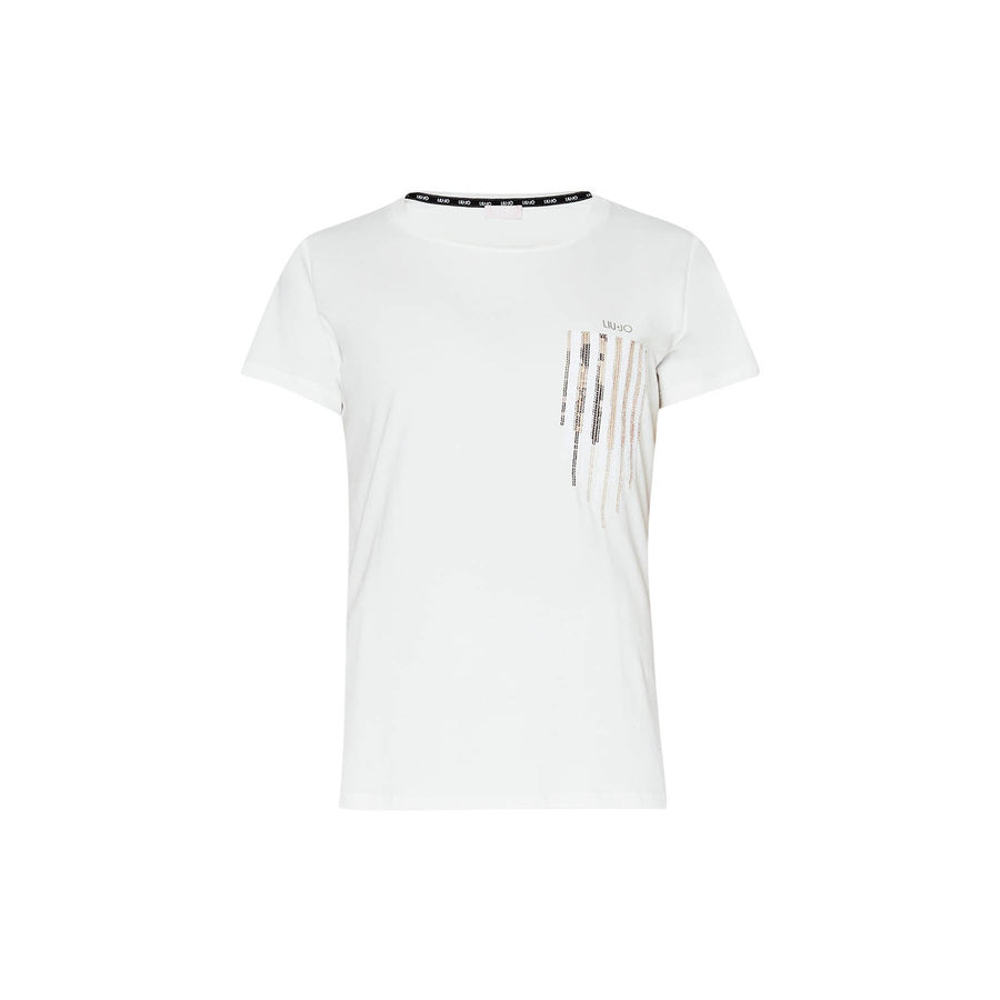 T-shirt donna con stampa e strass