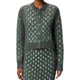 Cardigan donna in maglia mulinè con applicazioni gioiello