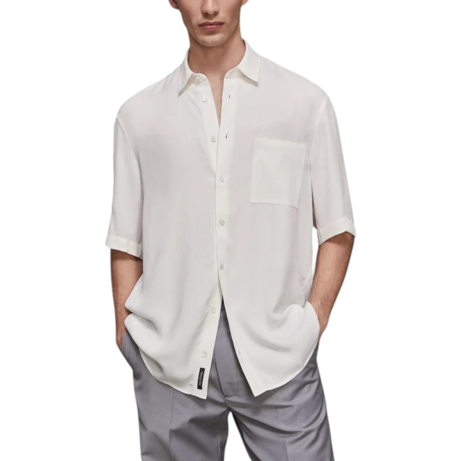 Camicia uomo manica corta in twill di viscosa