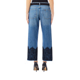 Jeans donna straight con dettaglio pizzo e cintura