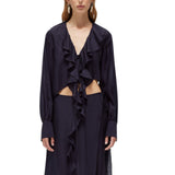 Blusa donna cropped in lyocell con volant