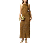 Gonna donna midi effetto uncinetto con fiori applicati