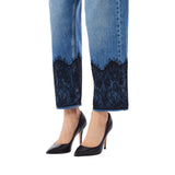 Jeans donna straight con dettaglio pizzo e cintura