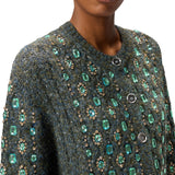 Cardigan donna in maglia mulinè con applicazioni gioiello