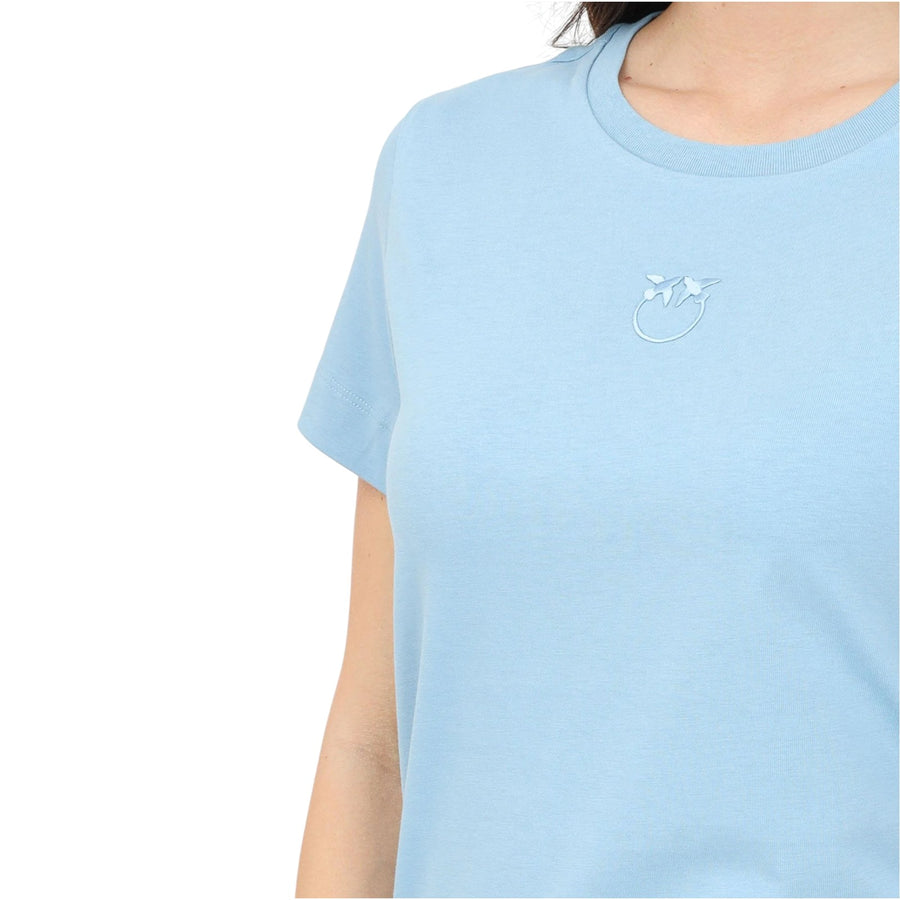 T-shirt donna a manica corta azzurra con ricamo logo Love Birds Monogram