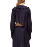Blusa donna cropped in lyocell con volant