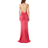 Abito donna lungo in jersey lucido con rosa