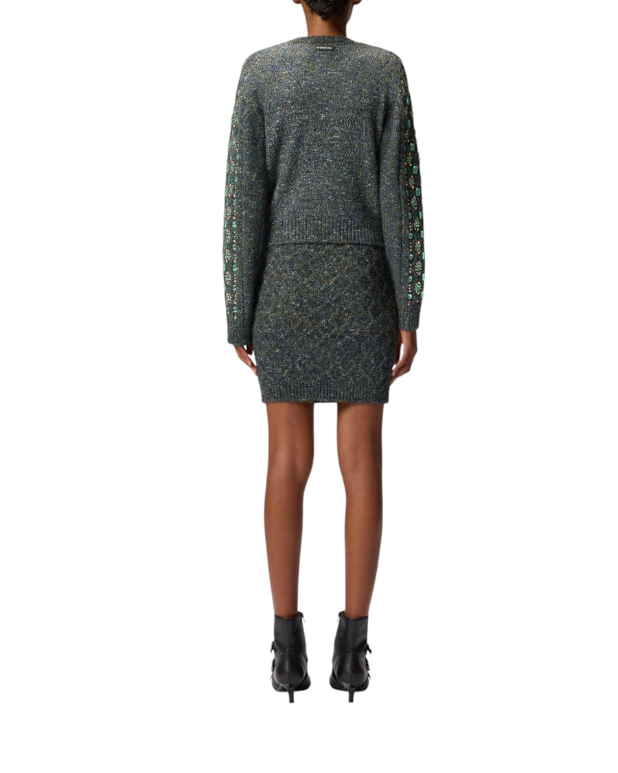 Cardigan donna in maglia mulinè con applicazioni gioiello