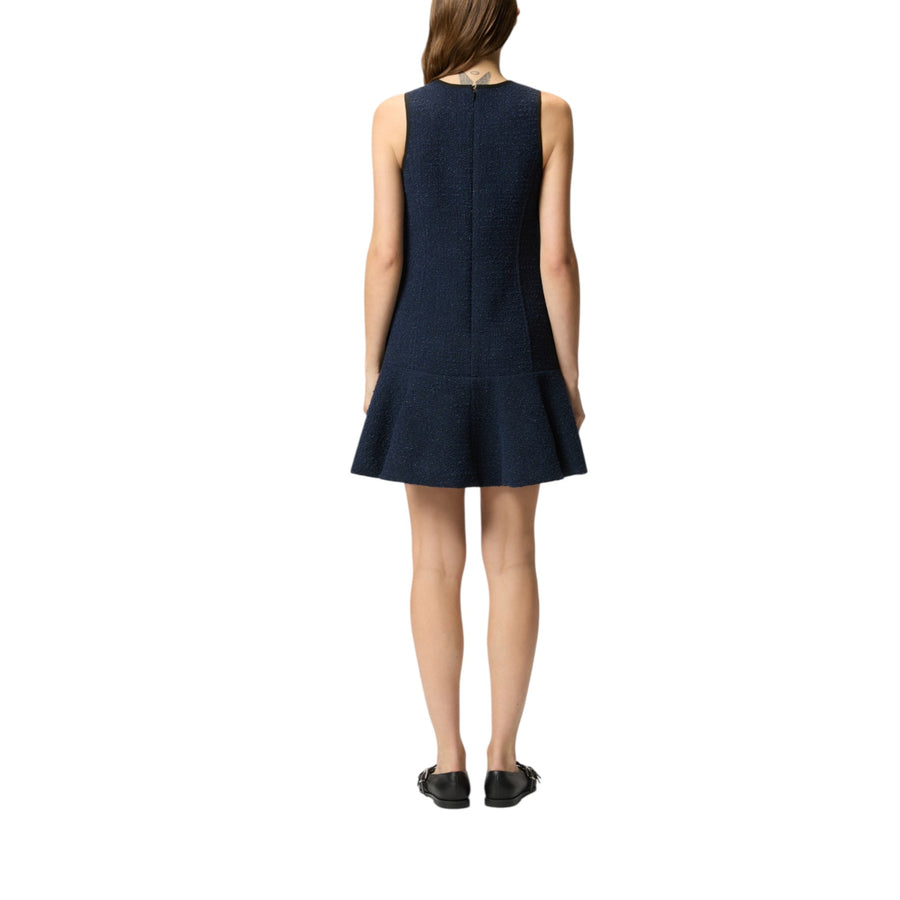 Abito donna smanicato scampanato in tweed fantasia