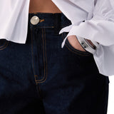 Jeans donna straight con dettagli in tessuto