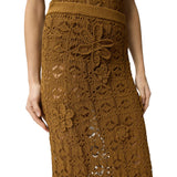 Gonna donna midi effetto uncinetto con fiori applicati