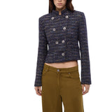 Giacca donna corta in tweed bouclé con bottoni metallici