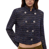 Giacca donna corta in tweed bouclé con bottoni metallici