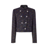 Giacca donna corta in tweed bouclé con bottoni metallici