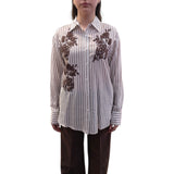 Camicia donna a righe con ricami floreali