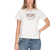 T-shirt donna con ricamo e strass