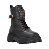 Anfibi donna in pelle con cinturino logato davanti