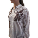 Camicia donna a righe con ricami floreali