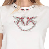 T-shirt donna con ricamo e strass