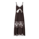 Abito donna slipdress midi con bande in pizzo
