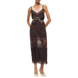 Abito donna slipdress midi con bande in pizzo