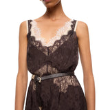 Abito donna slipdress midi con bande in pizzo
