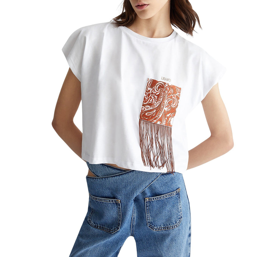 T-shirt donna con tasca e frange