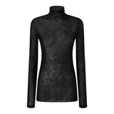 Maglia donna aderente a collo alto con micro paillettes