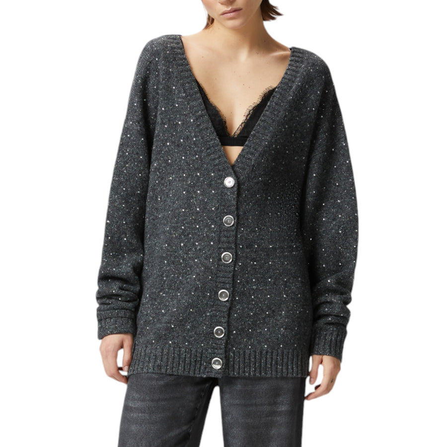 Cardigan donna scollo a V con strass