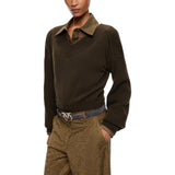 Maglia donna cropped in lana con maniche a palloncino