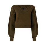 Maglia donna cropped in lana con maniche a palloncino