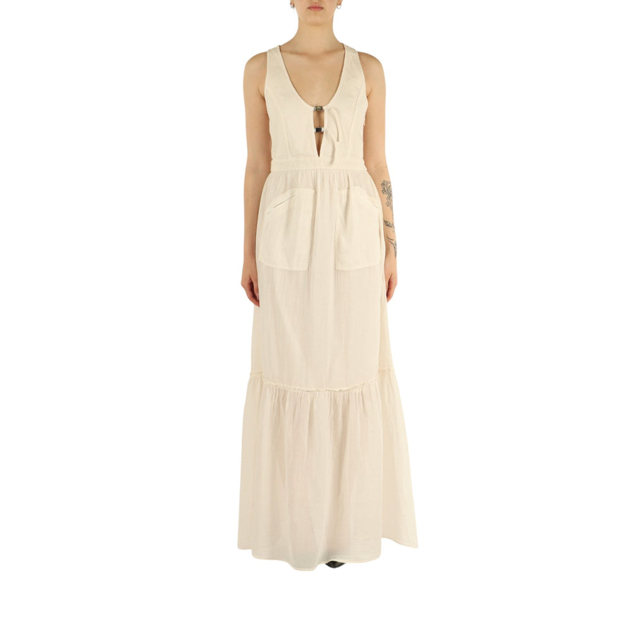 Vestito donna lungo smanicato in cotone con scollo