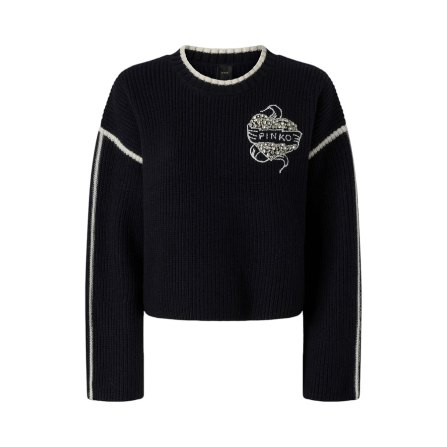 Maglione donna girocollo con ricami gioiello