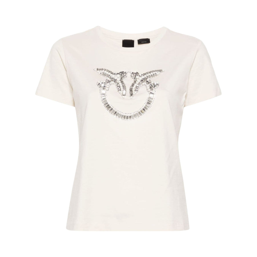 T-shirt donna con ricamo logo Love Birds in cristalli